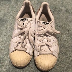 Adidas superstars with snakeskin back